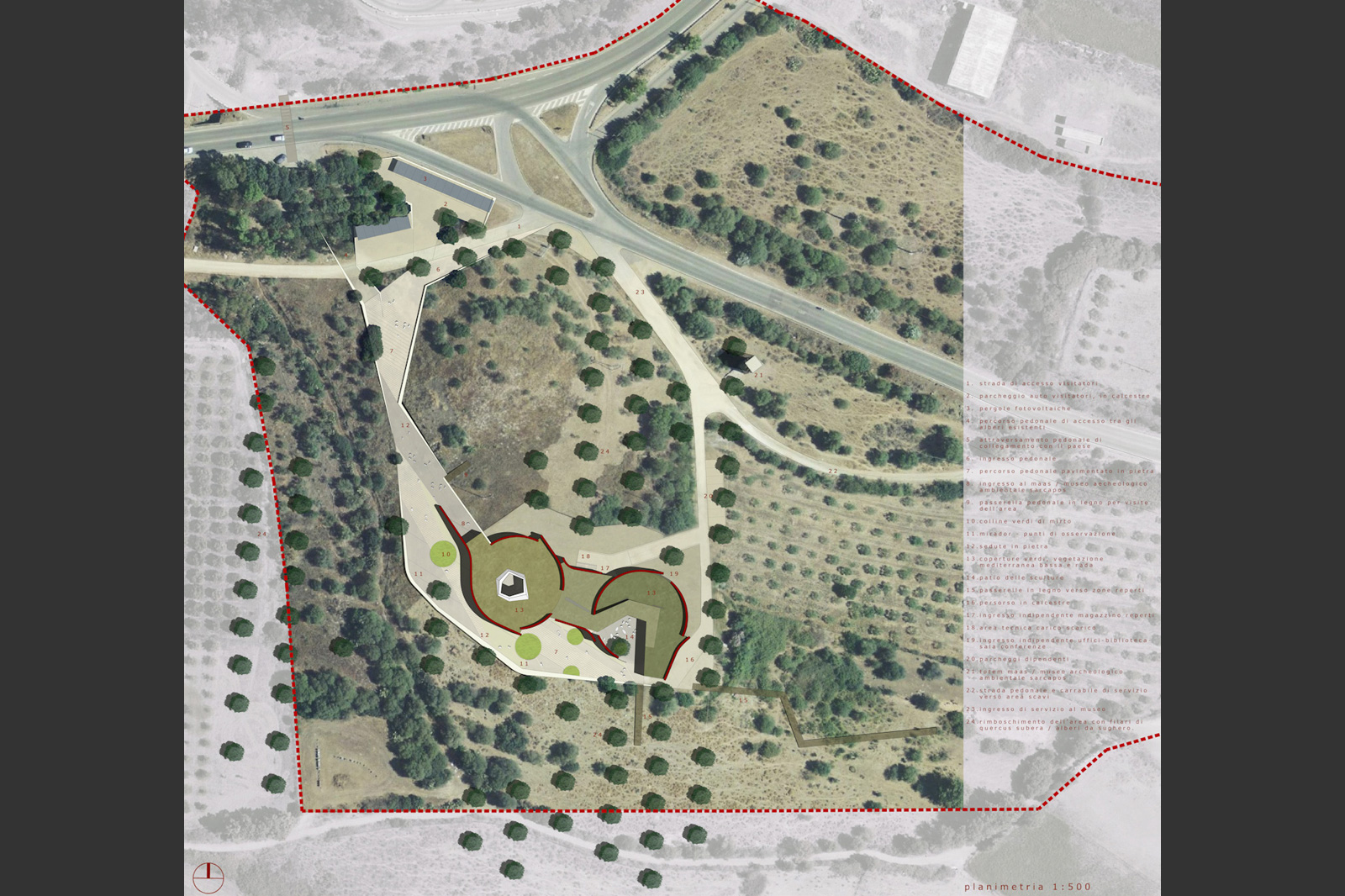 Concorso internazionale di idee per un museo nel futuro parco archeologico di Sarcapos Villaputzu (Cagliari) Traumfabrik studio associato Milano