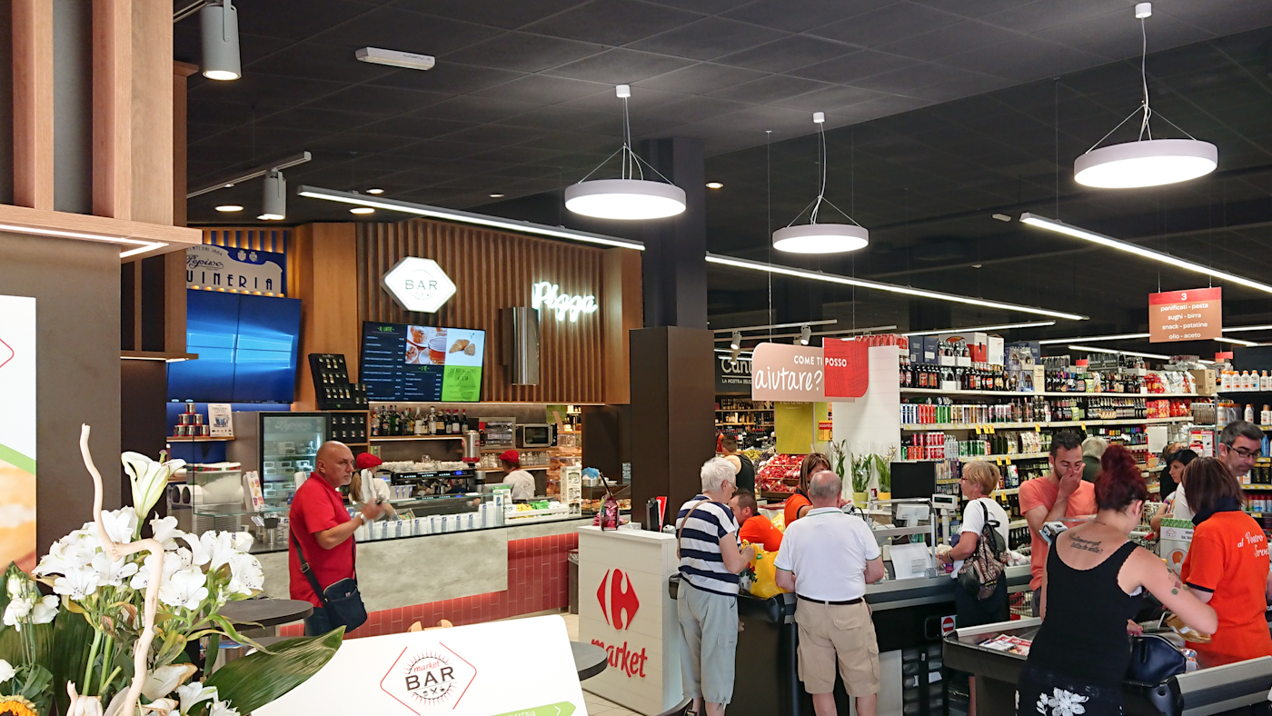Ristrutturazione con rifacimento layout Carrefour Market modello rurale Giaveno Traumfabrik_studio_associato_Milano
