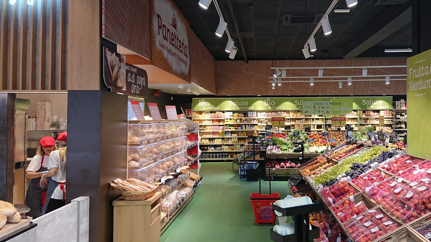 Ristrutturazione con rifacimento layout Carrefour Market modello rurale Giaveno Traumfabrik_studio_associato_Milano